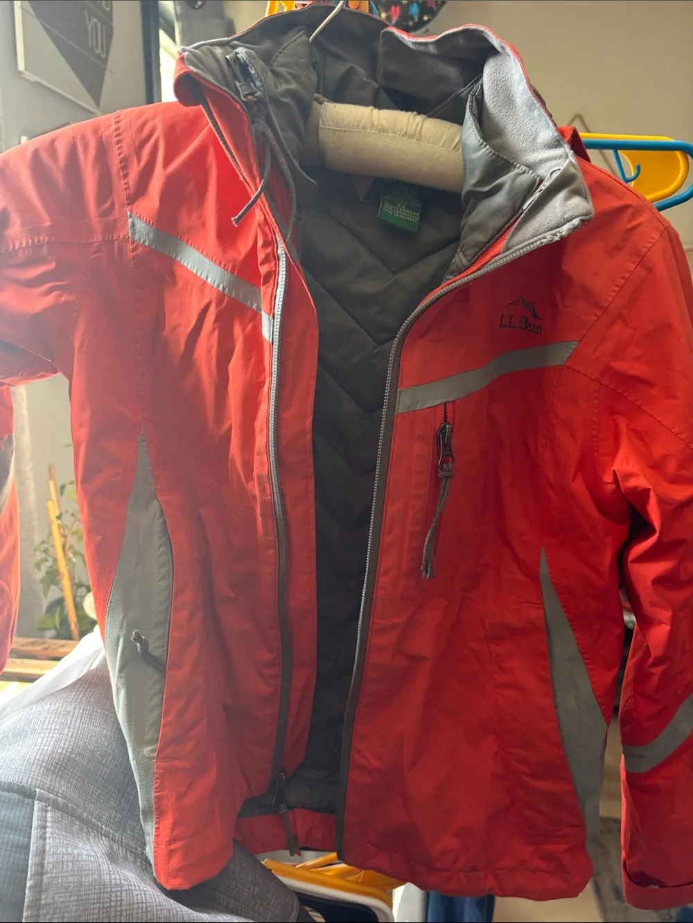 L.L. Bean Red and Gray Outdoor Shell Jacket